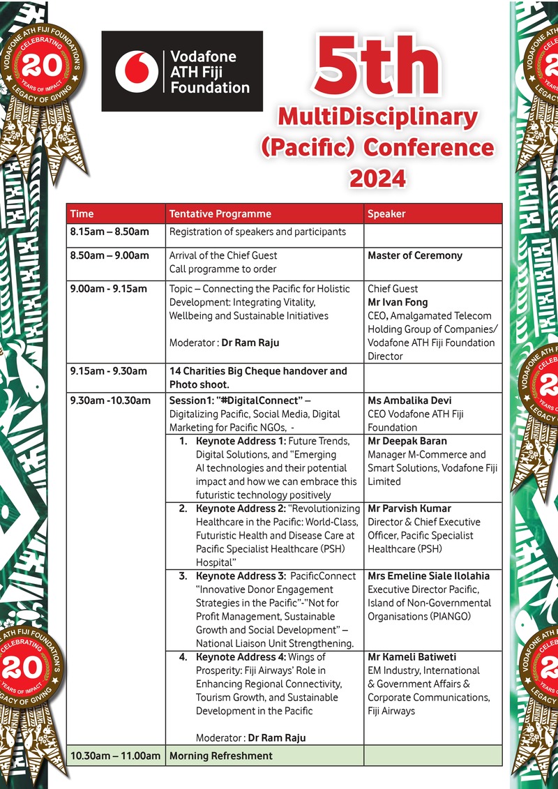 Vodafone ATH Fiji Foundation - 5th MultiDisciplinary Conference Vodafone ATH Fiji Foundation - 5th MultiDisciplinary Conference